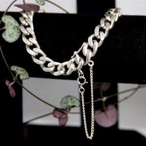VTG HEAVY Sterling Silver 925 Curb Link Bracelet 8.5 Inch 36g Safety Chain Mens